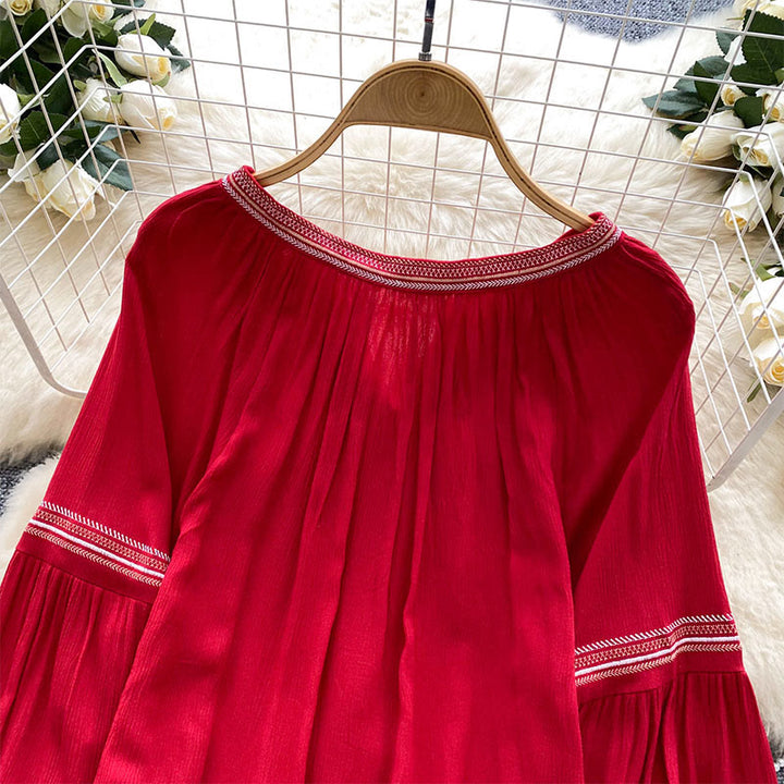 Olivenorma Indian Style Embroidery Lantern Sleeve Women's Shirt - image 11