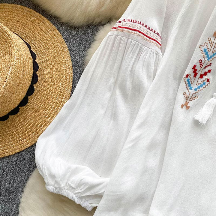 Olivenorma Indian Style Embroidery Lantern Sleeve Women's Shirt - image 2