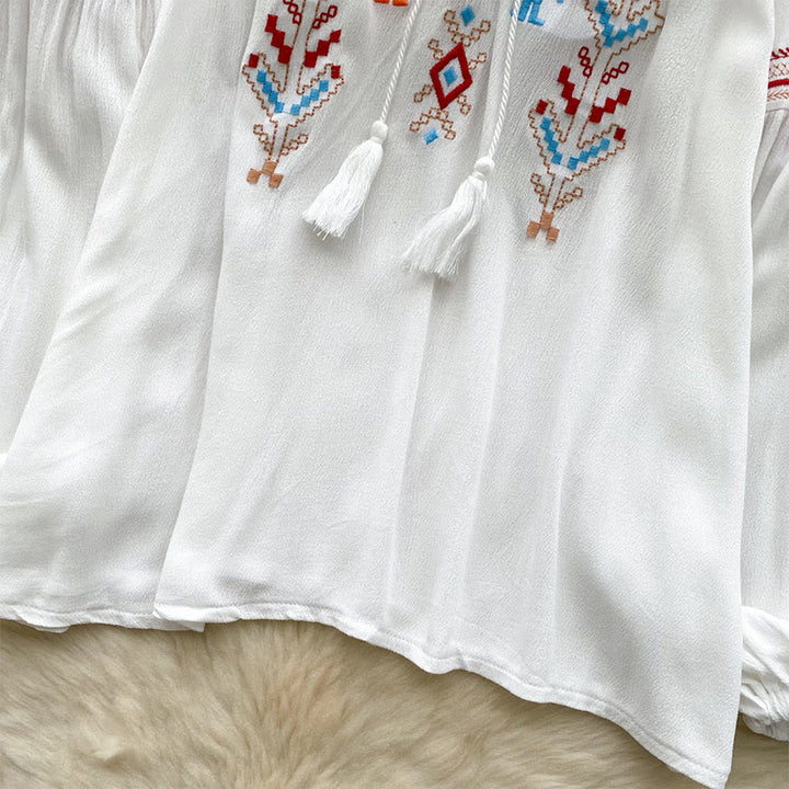 Olivenorma Indian Style Embroidery Lantern Sleeve Women's Shirt - image 3