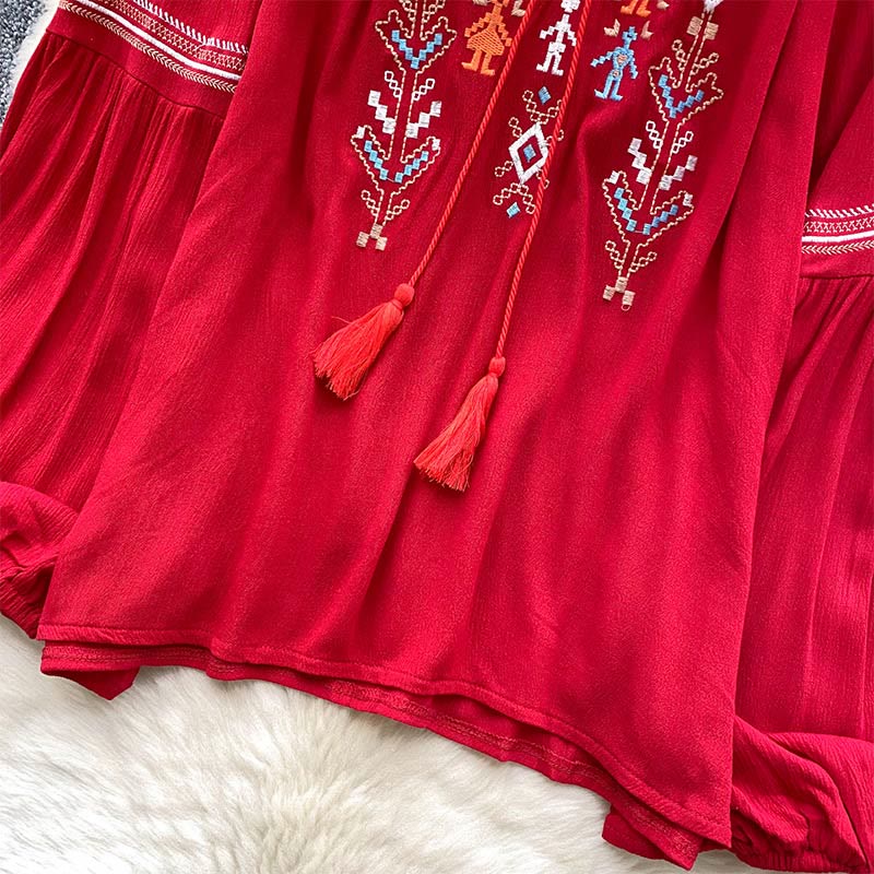 Olivenorma Indian Style Embroidery Lantern Sleeve Women's Shirt - image 12