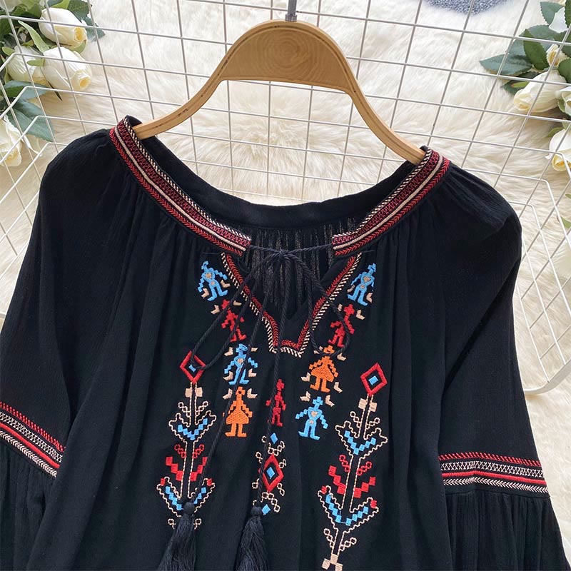 Olivenorma Indian Style Embroidery Lantern Sleeve Women's Shirt - image 5