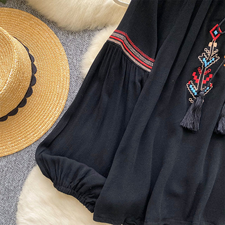 Olivenorma Indian Style Embroidery Lantern Sleeve Women's Shirt - image 7