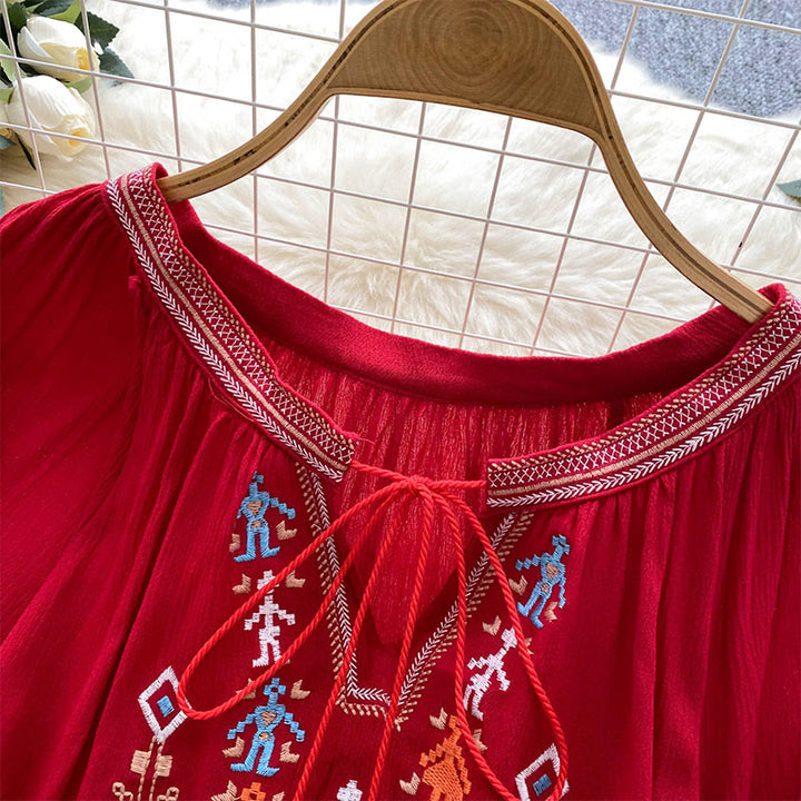 Olivenorma Indian Style Embroidery Lantern Sleeve Women's Shirt - image 10