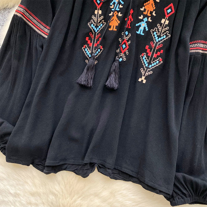 Olivenorma Indian Style Embroidery Lantern Sleeve Women's Shirt - image 6