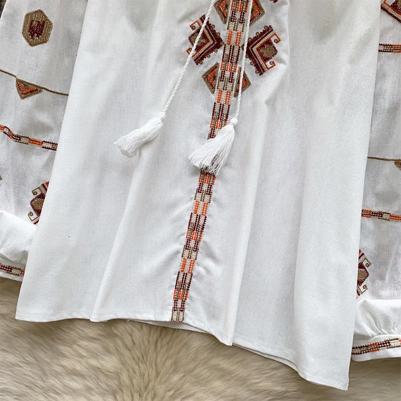 Olivenorma Ethnic Style Embroidery Lantern Sleeve Women's Shirt - image 5