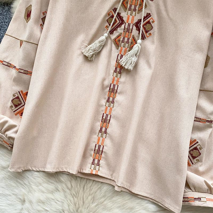 Olivenorma Ethnic Style Embroidery Lantern Sleeve Women's Shirt - image 11