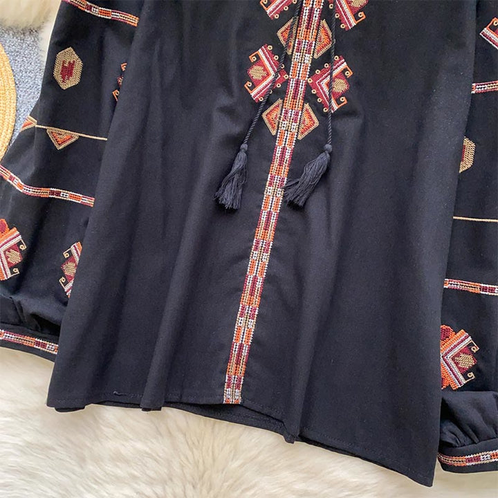 Olivenorma Ethnic Style Embroidery Lantern Sleeve Women's Shirt - image 15