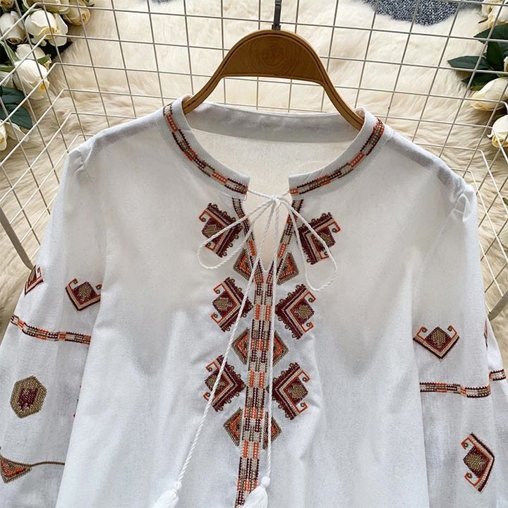 Olivenorma Ethnic Style Embroidery Lantern Sleeve Women's Shirt - image 2