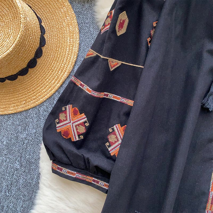 Olivenorma Ethnic Style Embroidery Lantern Sleeve Women's Shirt - image 14