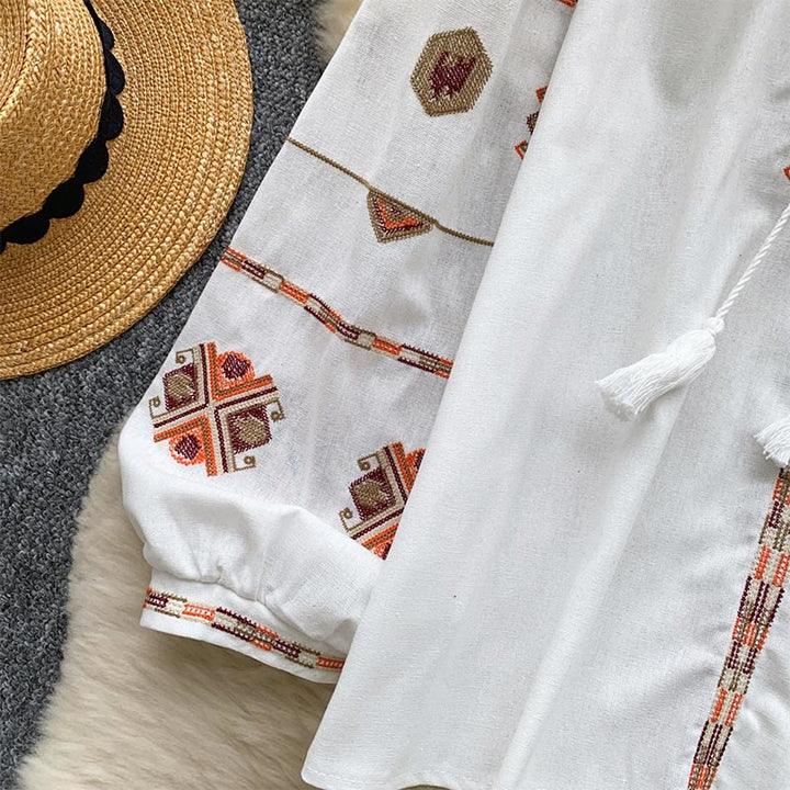 Olivenorma Ethnic Style Embroidery Lantern Sleeve Women's Shirt - image 4