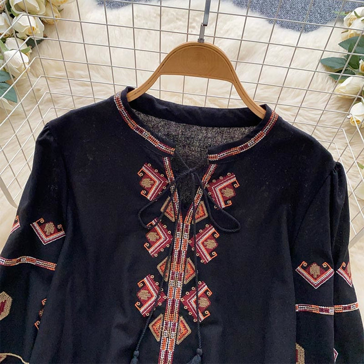 Olivenorma Ethnic Style Embroidery Lantern Sleeve Women's Shirt - image 13