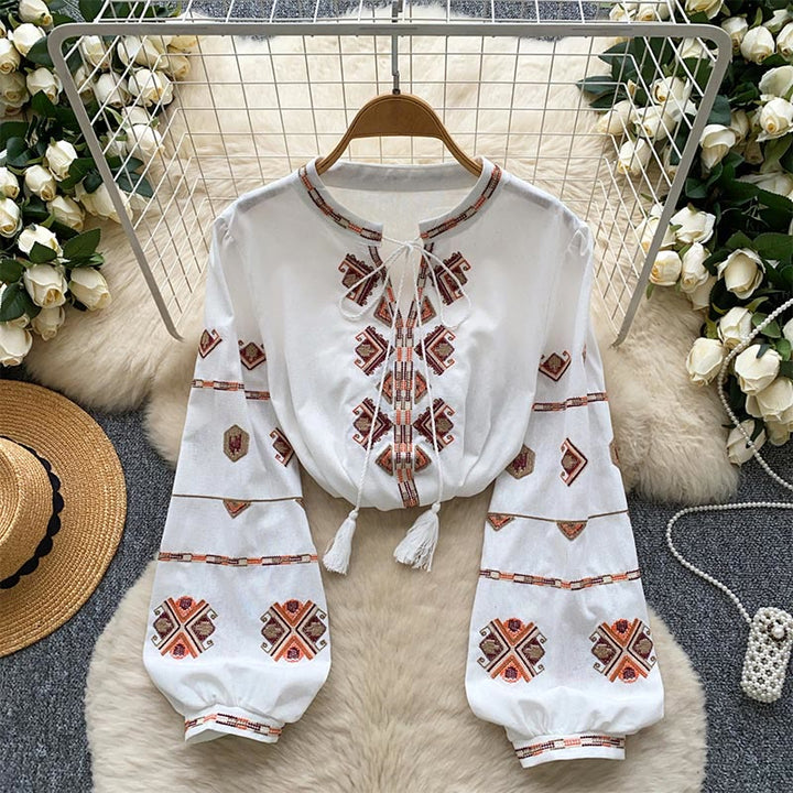 Olivenorma Ethnic Style Embroidery Lantern Sleeve Women's Shirt - image 7