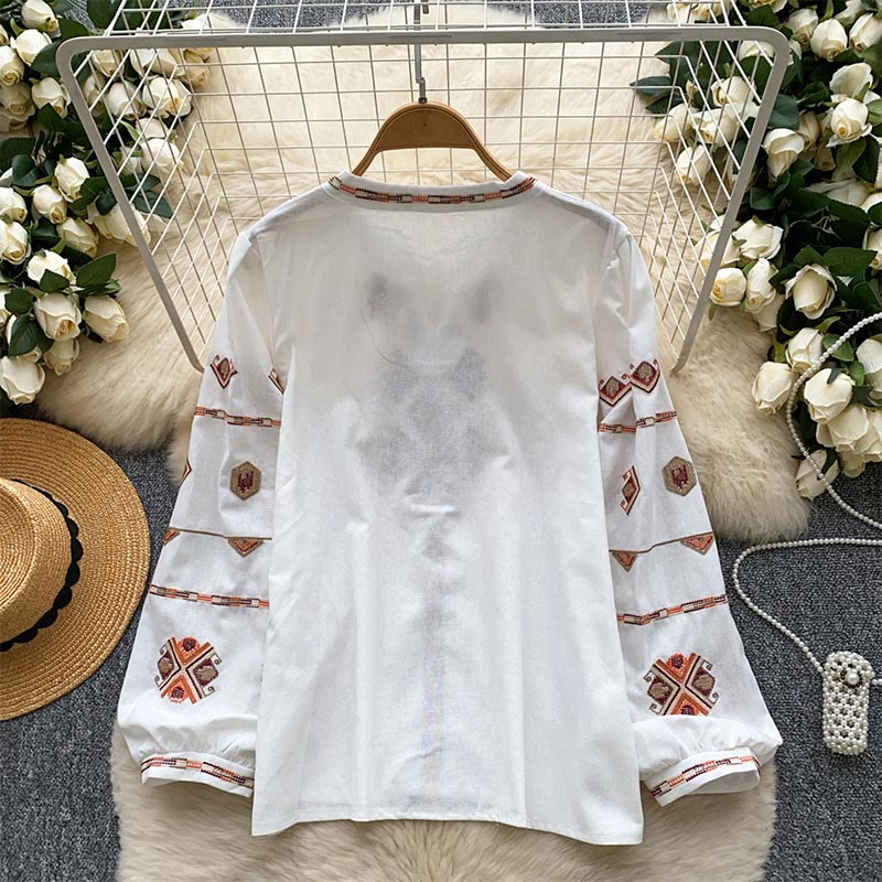 Olivenorma Ethnic Style Embroidery Lantern Sleeve Women's Shirt - image 1