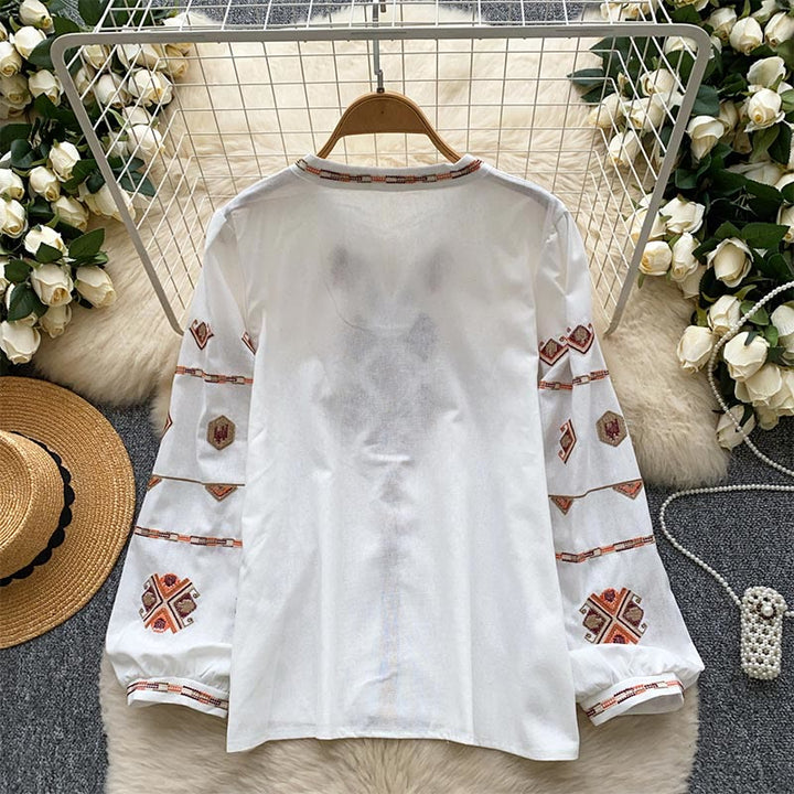 Olivenorma Ethnic Style Embroidery Lantern Sleeve Women's Shirt - image 1