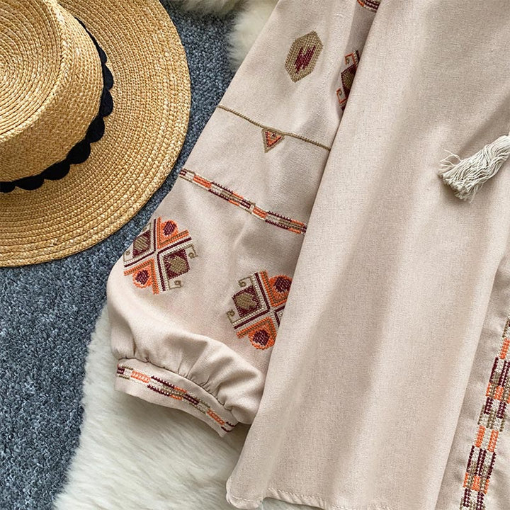 Olivenorma Ethnic Style Embroidery Lantern Sleeve Women's Shirt - image 10