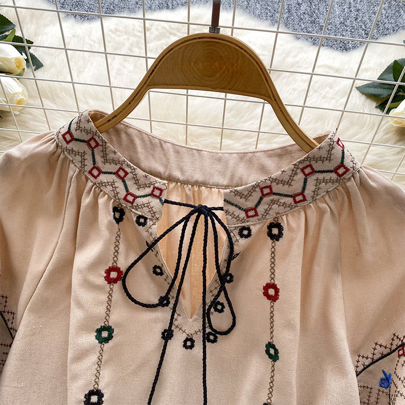 Olivenorma Vintage Flowers Embroidery Lantern Sleeve Women's Shirt - image 6