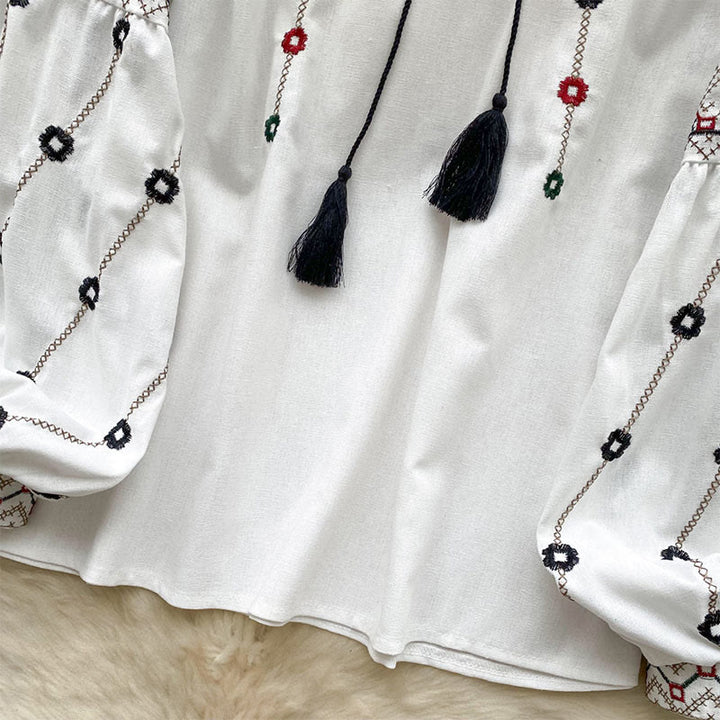 Olivenorma Vintage Flowers Embroidery Lantern Sleeve Women's Shirt - image 13