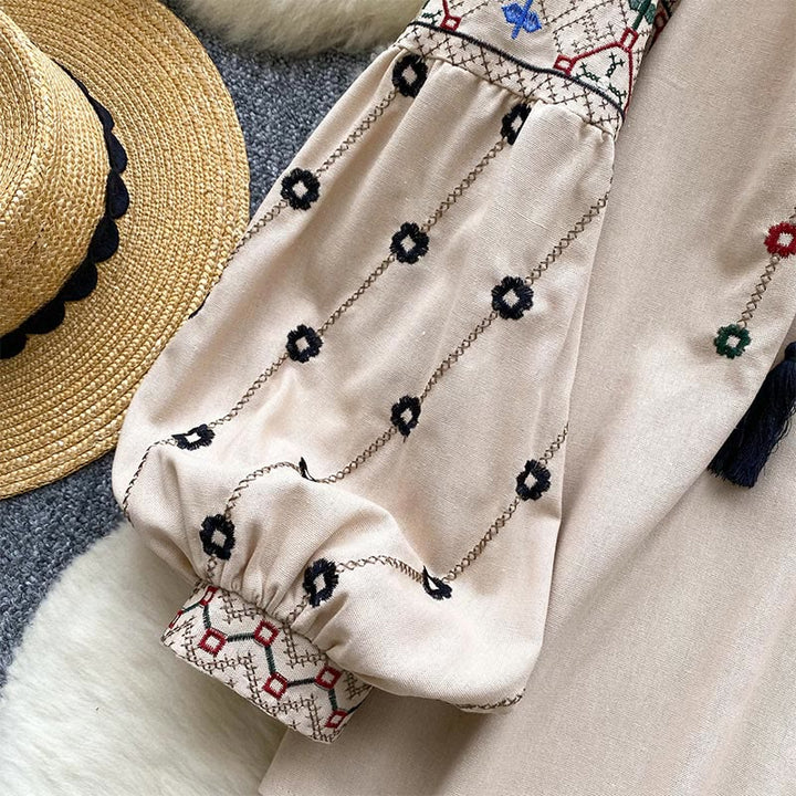 Olivenorma Vintage Flowers Embroidery Lantern Sleeve Women's Shirt - image 8