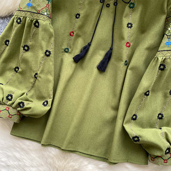 Olivenorma Vintage Flowers Embroidery Lantern Sleeve Women's Shirt - image 3