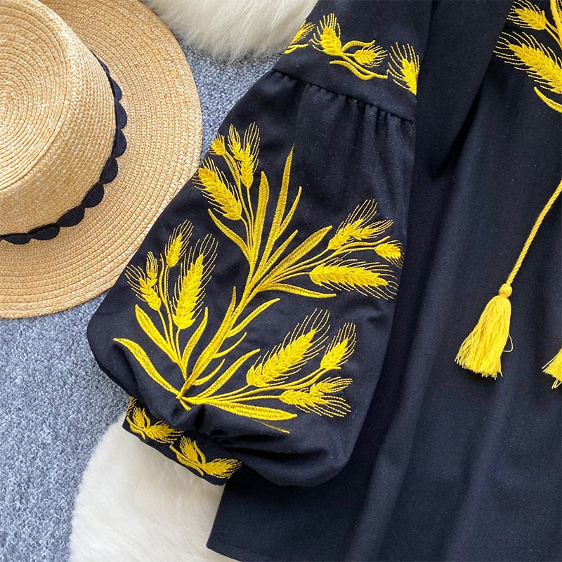 Olivenorma Golden Wheat Ear Embroidery Women's Shirt - image 10