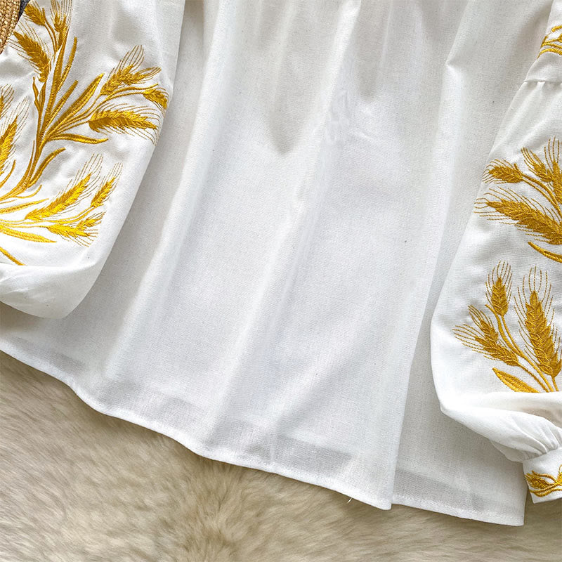 Olivenorma Golden Wheat Ear Embroidery Women's Shirt - image 21