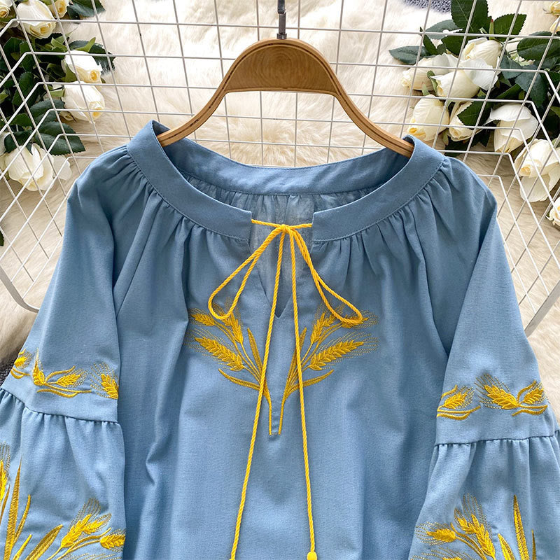 Olivenorma Golden Wheat Ear Embroidery Women's Shirt - image 5