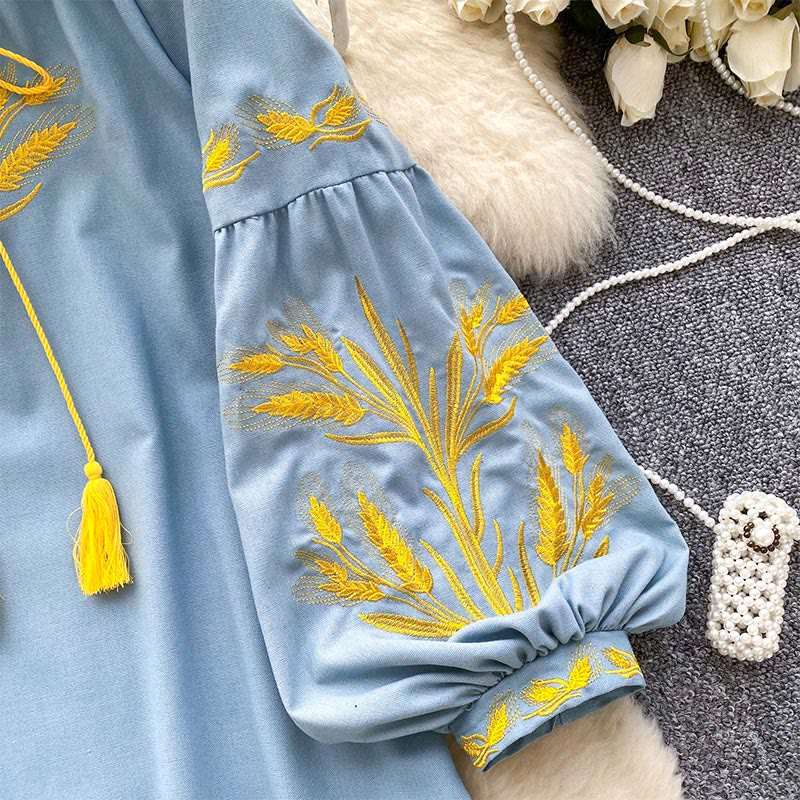 Olivenorma Golden Wheat Ear Embroidery Women's Shirt - image 6