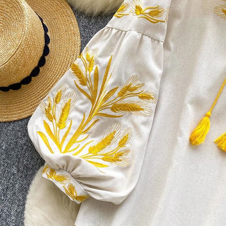 Olivenorma Golden Wheat Ear Embroidery Women's Shirt - image 14