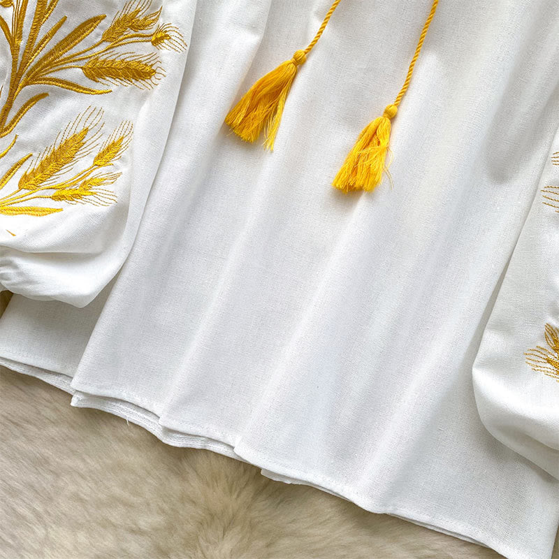 Olivenorma Golden Wheat Ear Embroidery Women's Shirt - image 22