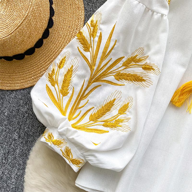 Olivenorma Golden Wheat Ear Embroidery Women's Shirt - image 20