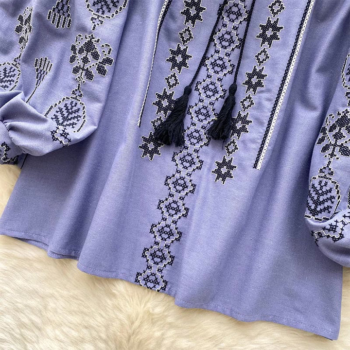 Olivenorma Boho Style Democratic Embroidery Women's Shirt - image 3