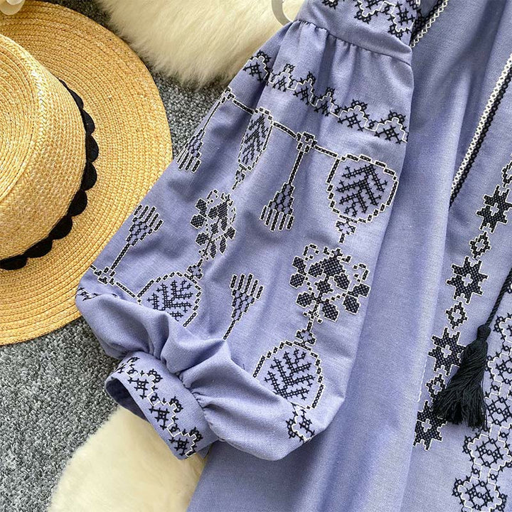 Olivenorma Boho Style Democratic Embroidery Women's Shirt - image 2