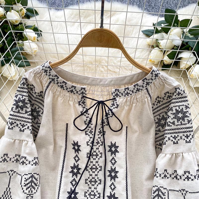Olivenorma Boho Style Democratic Embroidery Women's Shirt - image 13