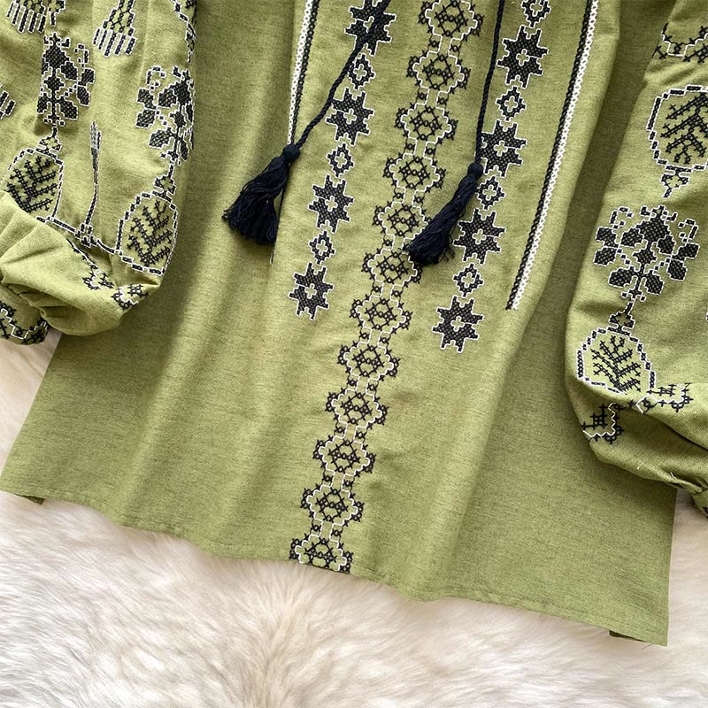 Olivenorma Boho Style Democratic Embroidery Women's Shirt - image 11