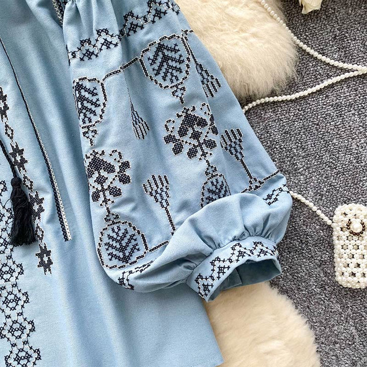 Olivenorma Boho Style Democratic Embroidery Women's Shirt - image 6