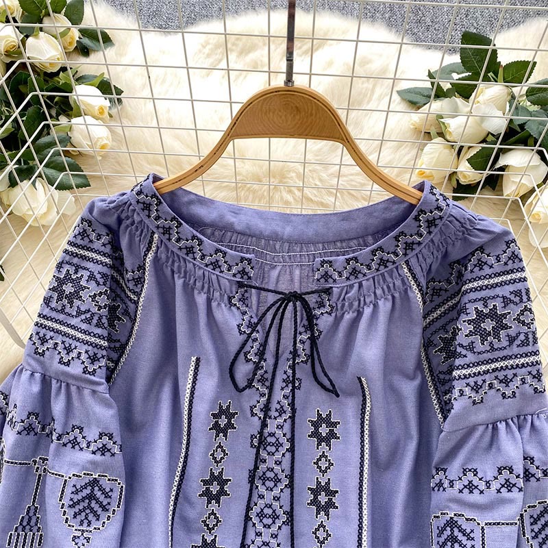Olivenorma Boho Style Democratic Embroidery Women's Shirt - image 1