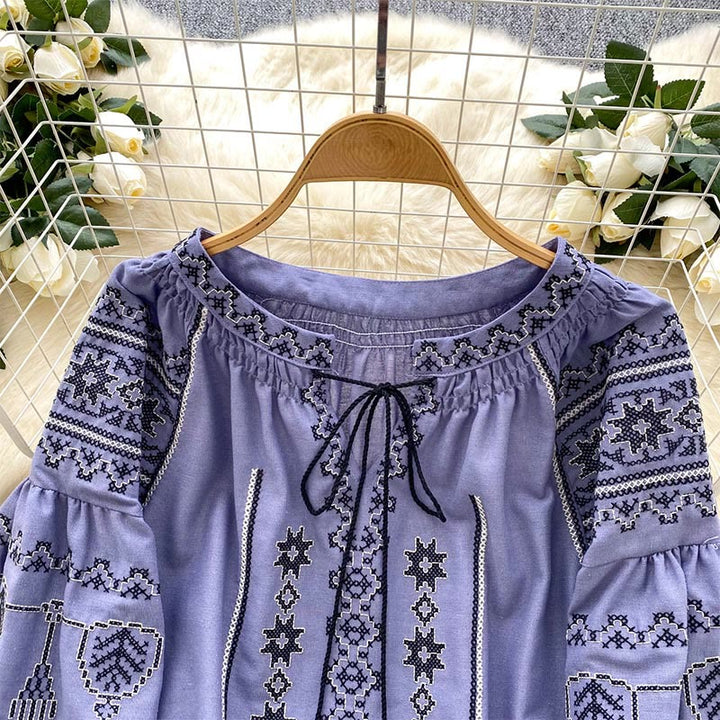 Olivenorma Boho Style Democratic Embroidery Women's Shirt - image 1
