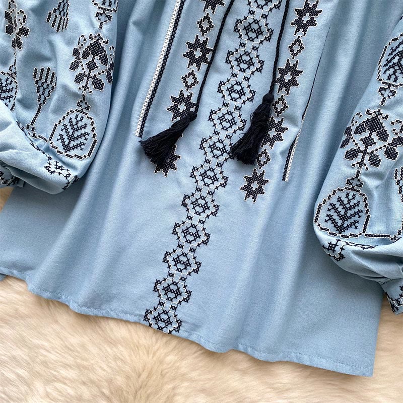 Olivenorma Boho Style Democratic Embroidery Women's Shirt - image 7