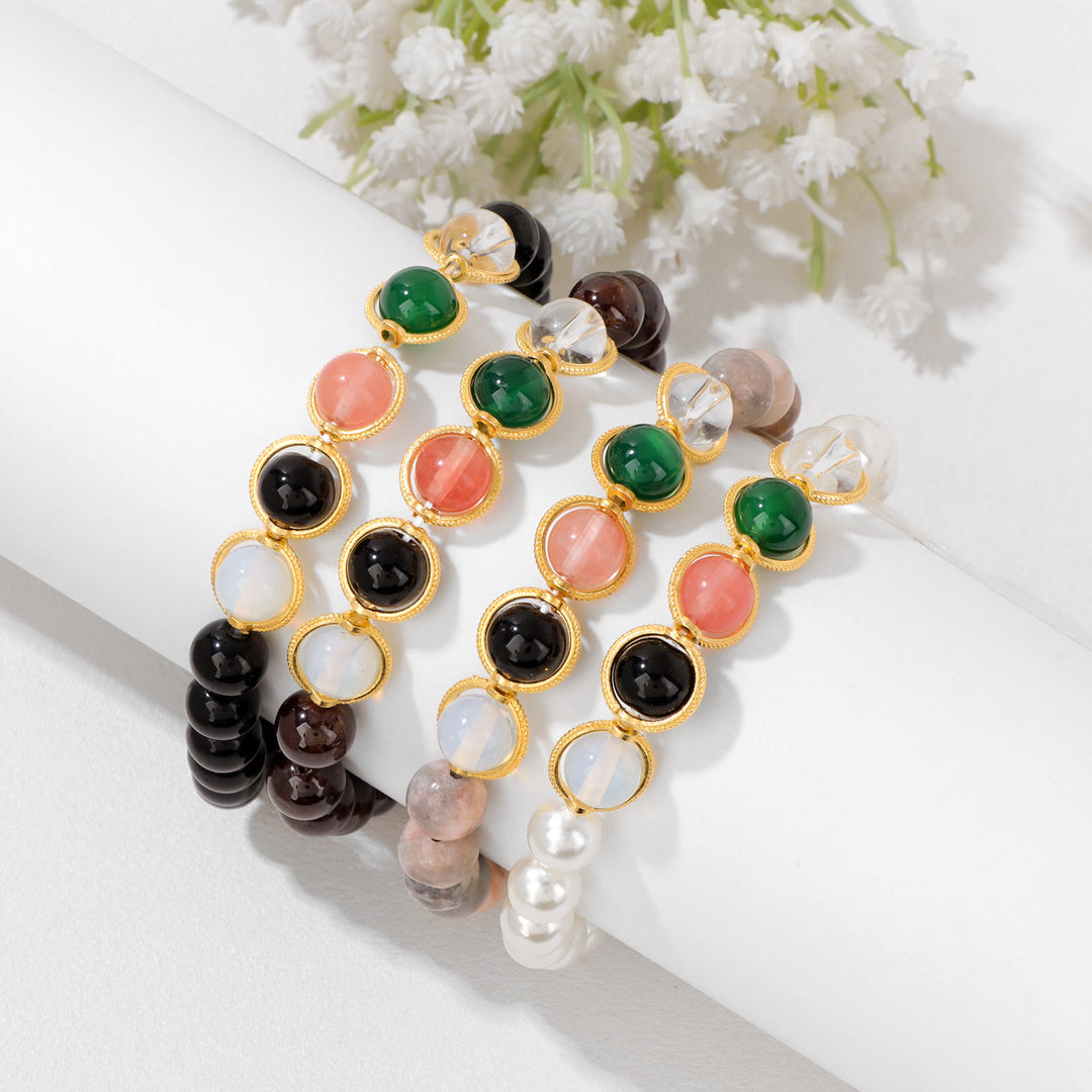 Olivenorma 8mm Pearl Garnet Gemstone Beaded Bracelet - image 0