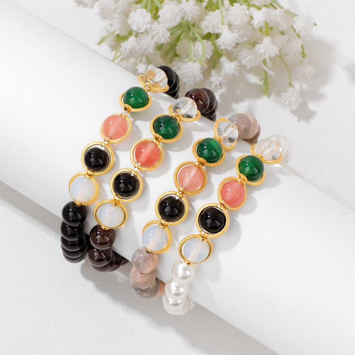 Olivenorma 8mm Pearl Garnet Gemstone Beaded Bracelet - image 0