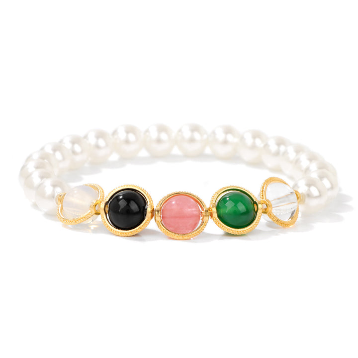 Olivenorma 8mm Pearl Garnet Gemstone Beaded Bracelet - Pearl - image 1