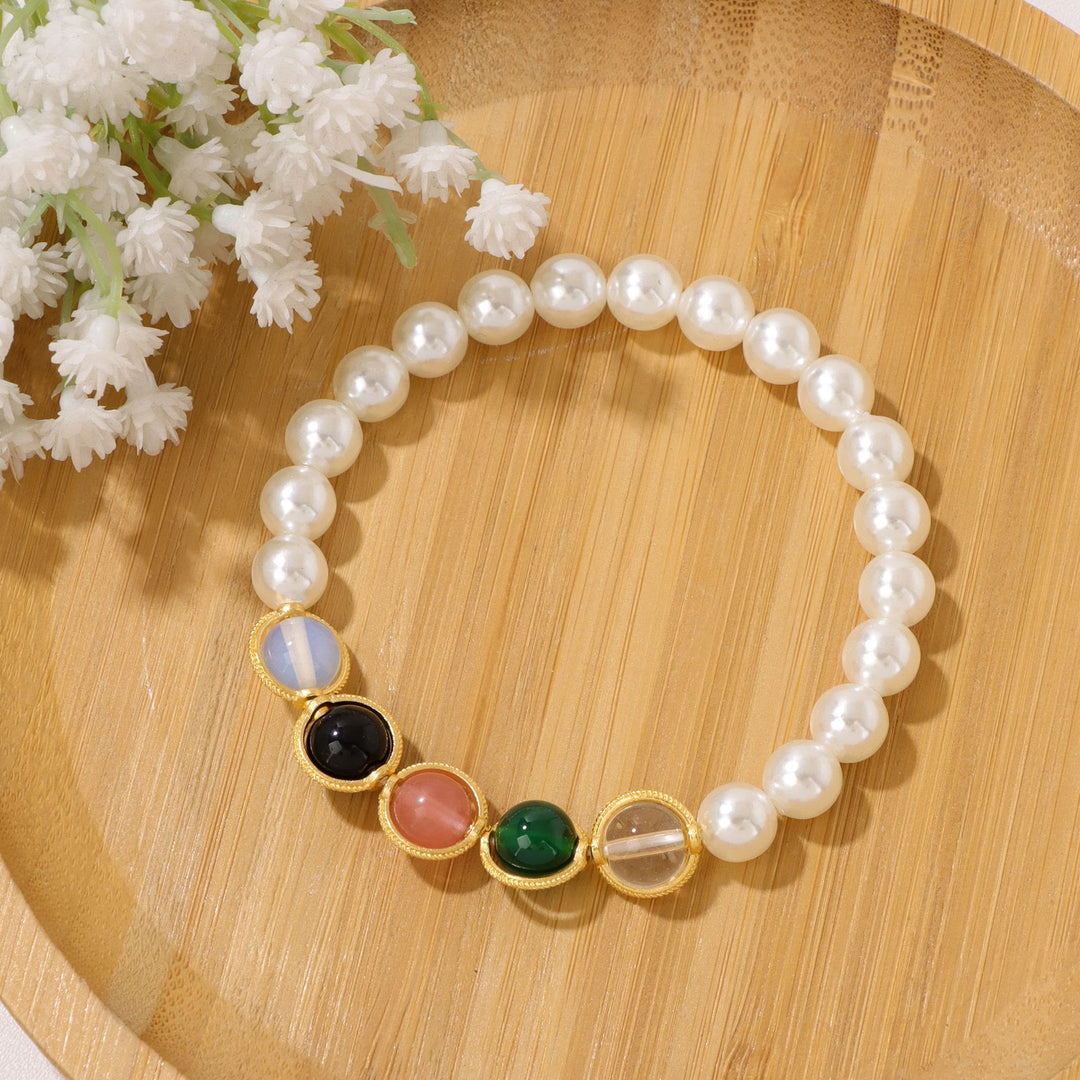 Olivenorma 8mm Pearl Garnet Gemstone Beaded Bracelet - image 4