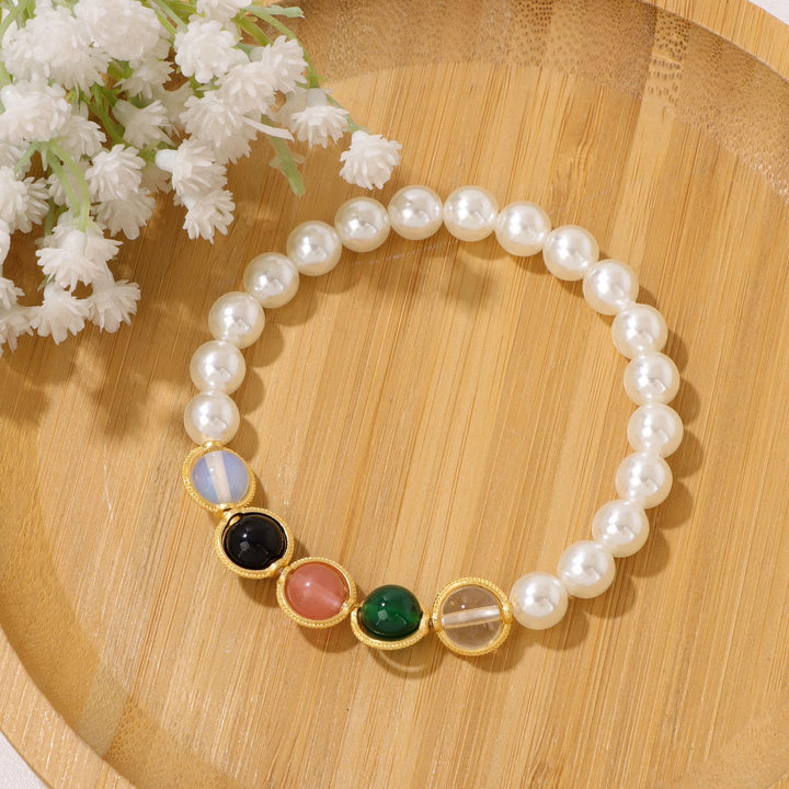 Olivenorma 8mm Pearl Garnet Gemstone Beaded Bracelet - image 4