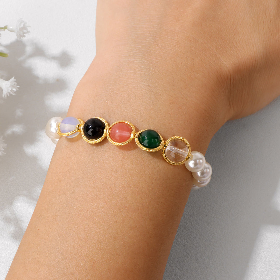 Olivenorma 8mm Pearl Garnet Gemstone Beaded Bracelet - image 2