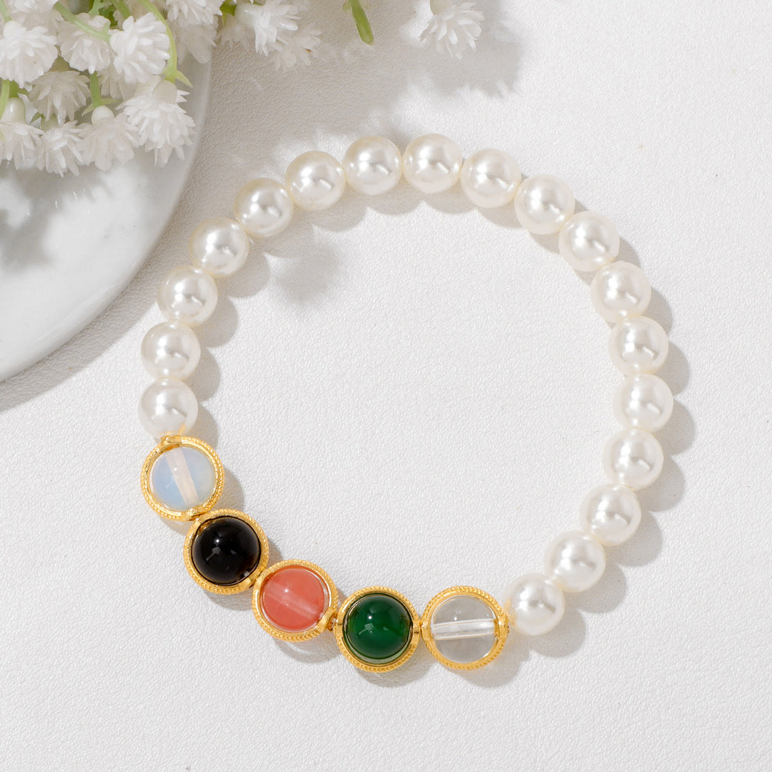 Olivenorma 8mm Pearl Garnet Gemstone Beaded Bracelet - image 3