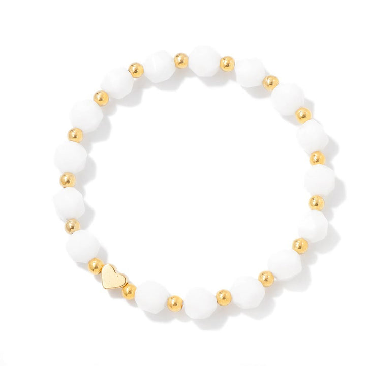 Olivenorma 8mm Facted Gemstone Heart Beaded Bracelet - White Jade - image 21