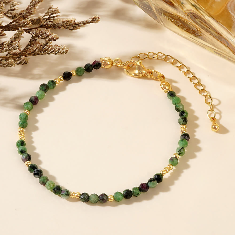 Olivenorma Mini Facted Beads Natural Gemstone Adjustable Bracelet - Ruby Zoisite - image 5