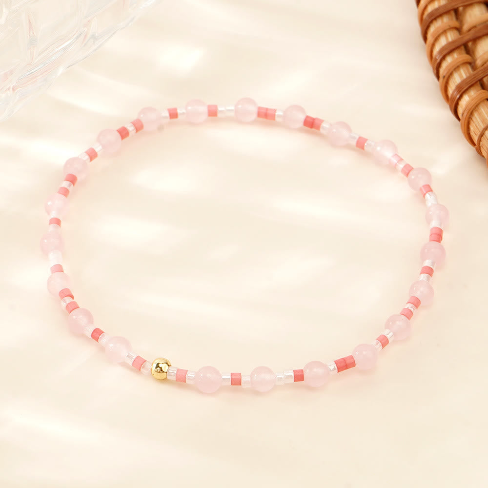 Olivenorma Mini Beads Gemstone Stretch Elastic Bracelet - Rose Quartz - image 11