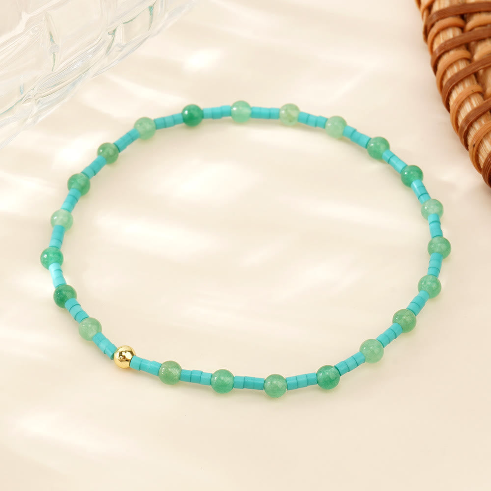 Olivenorma Mini Beads Gemstone Stretch Elastic Bracelet - Green Aventurine - image 1