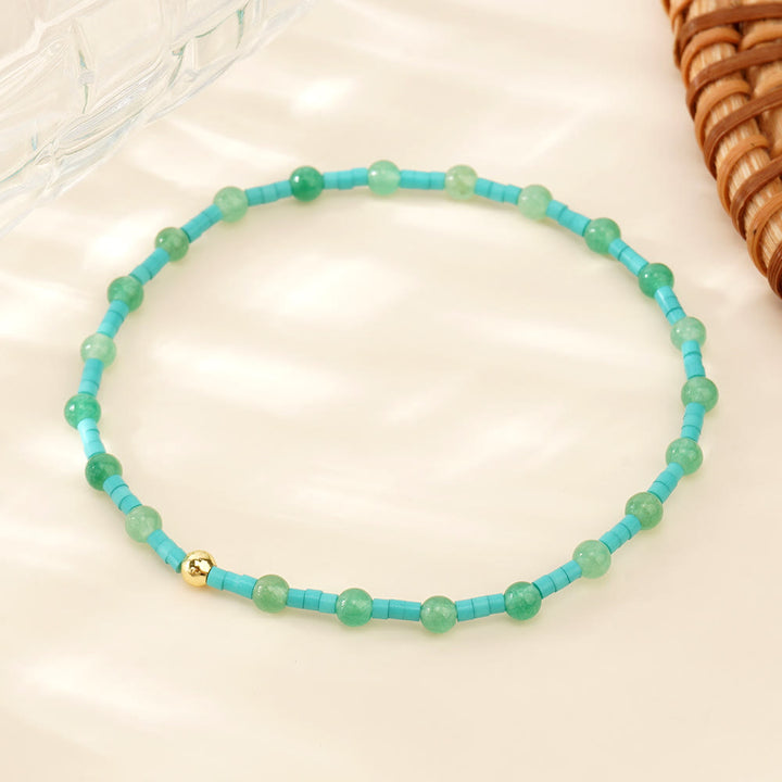 Olivenorma Mini Beads Gemstone Stretch Elastic Bracelet - Green Aventurine - image 1